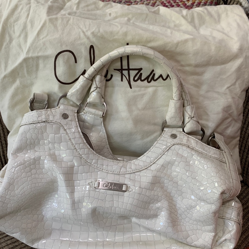 Cole Haan white alligator leather handbag